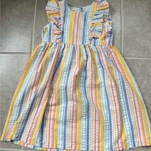 Bonnie Jean Blue and Yellow Sundress Pleated Sleeveless Square Neck
